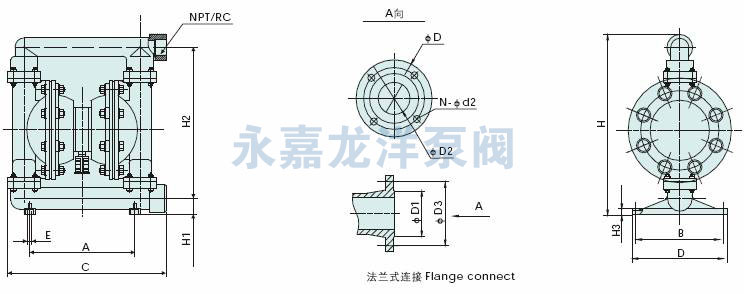 QBY鋁合金氣動(dòng)隔膜泵安裝尺寸圖