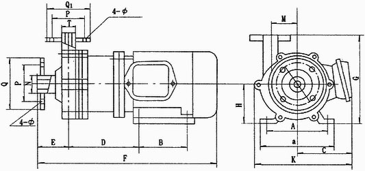 CQF型工程塑料磁力泵安裝尺寸圖